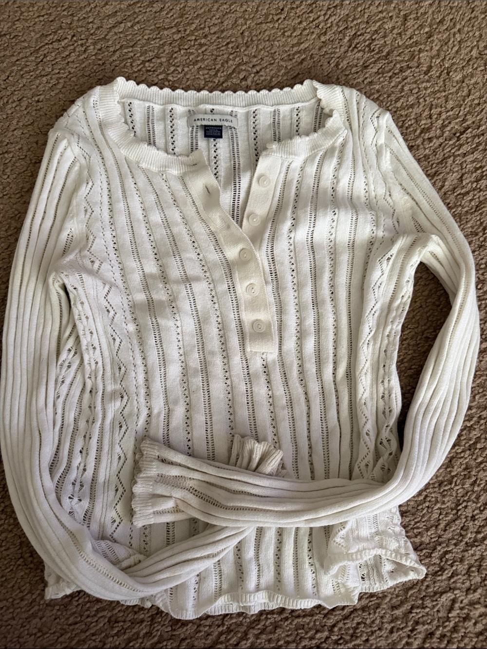 American Eagle White Knit Henley Sweater